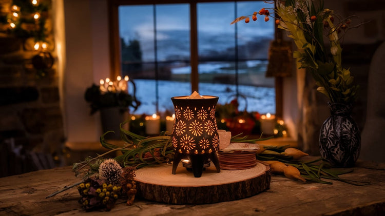 Artisanal wax melts with natural botanicals in a cozy Welsh cottage setting