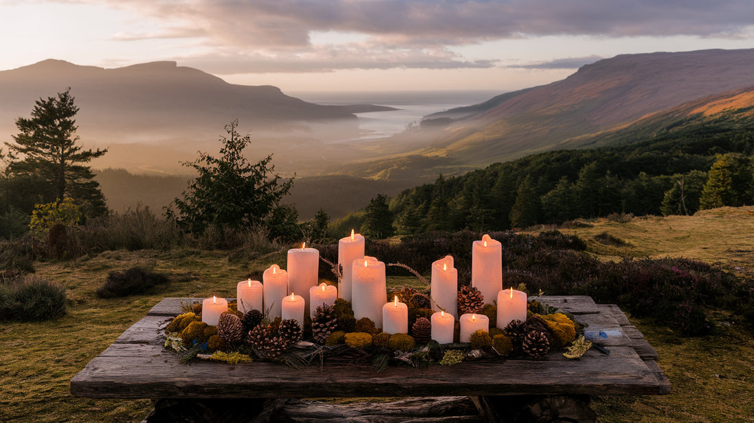 Panoramic view of Snowdonia with artisanal scented products showcasing Welsh natural beauty