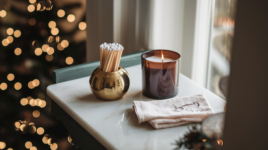 Professional candle photo with festive winter morning atmosphere