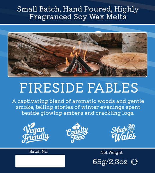 Fireside Fables luxury wax melt with woody winter fragrance for cosy evenings