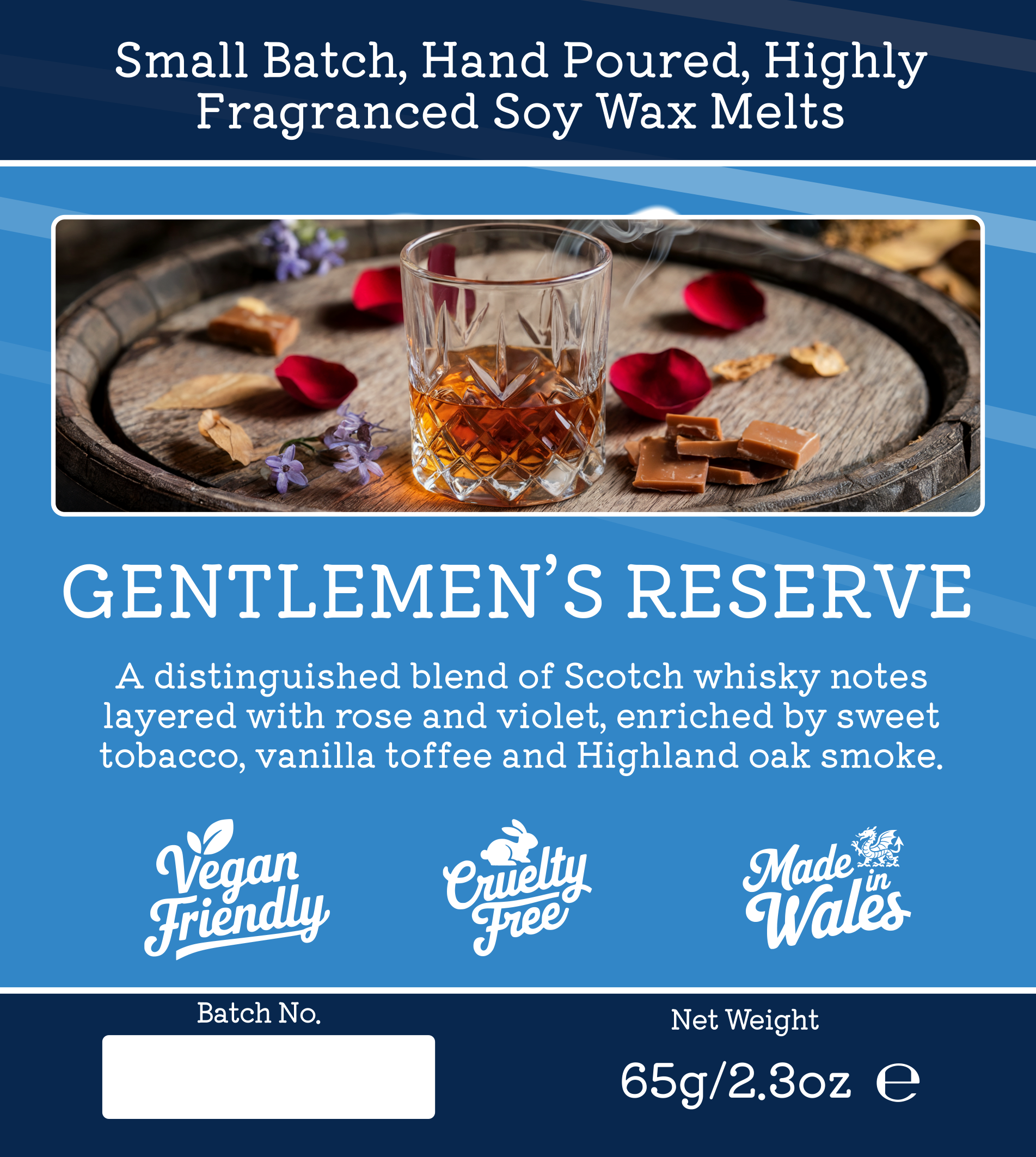 Gentlemen's Reserve luxury wax melt with tobacco, rose and woody winter fragrance