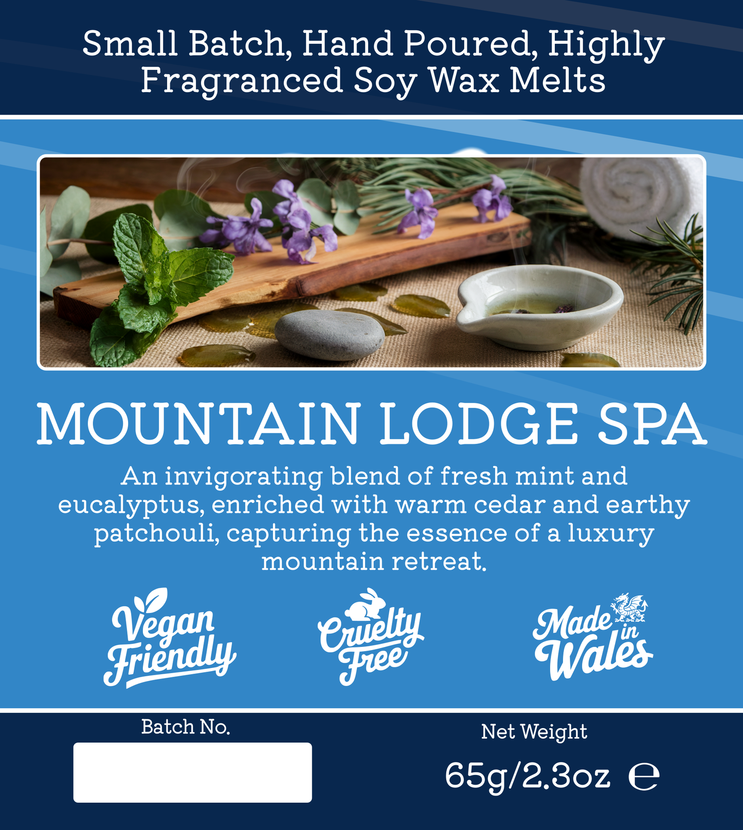 Mountain Lodge Spa luxury wax melt with mint and eucalyptus winter spa fragrance