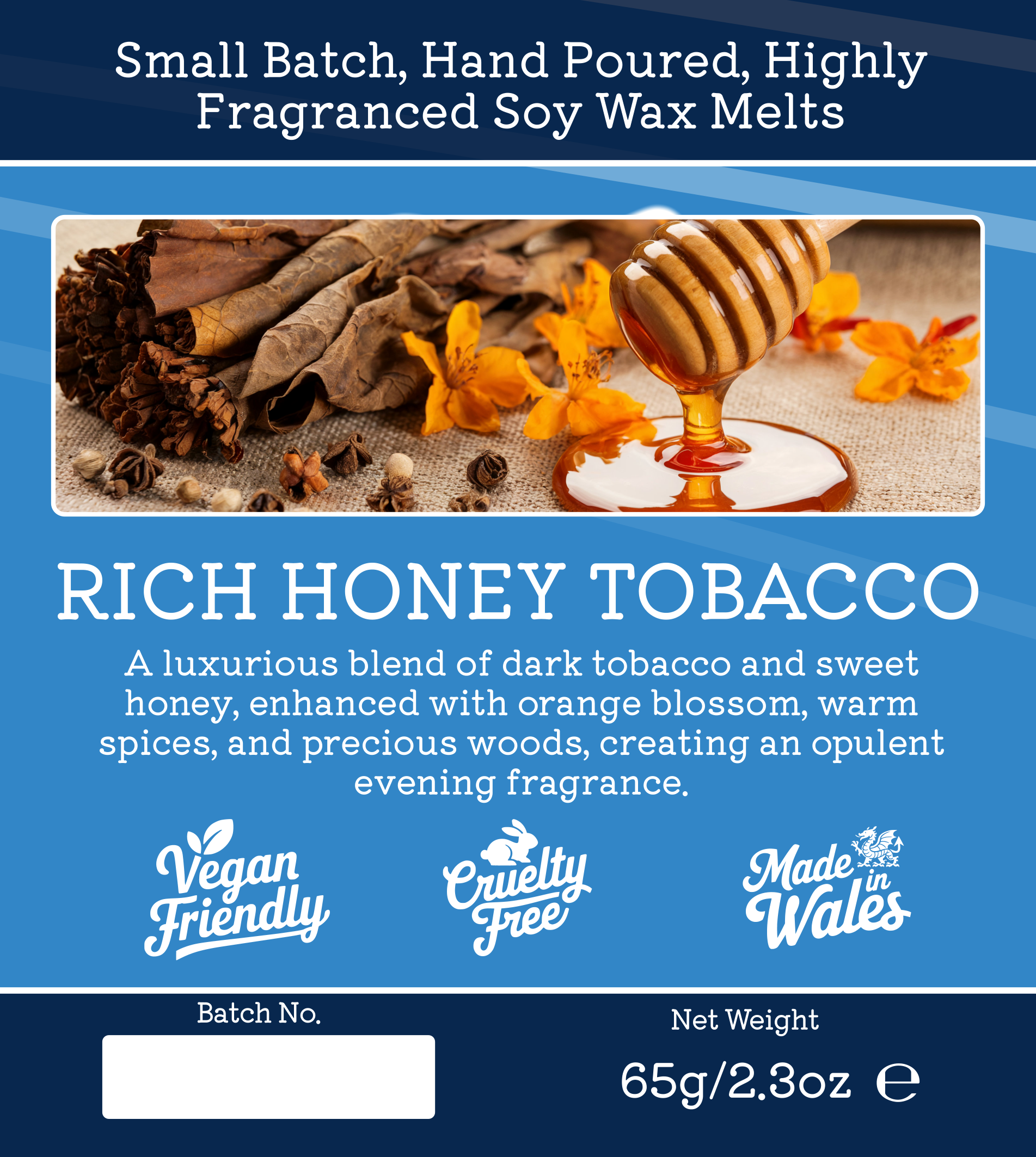 Rich Honey Tobacco luxury wax melt with honey, citrus and spice winter fragrance